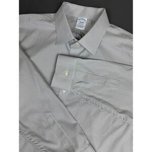 Brooks Brothers Mens 17.5 35 Regular Fit Non-Iron Gingham Dress Shirt Grey White